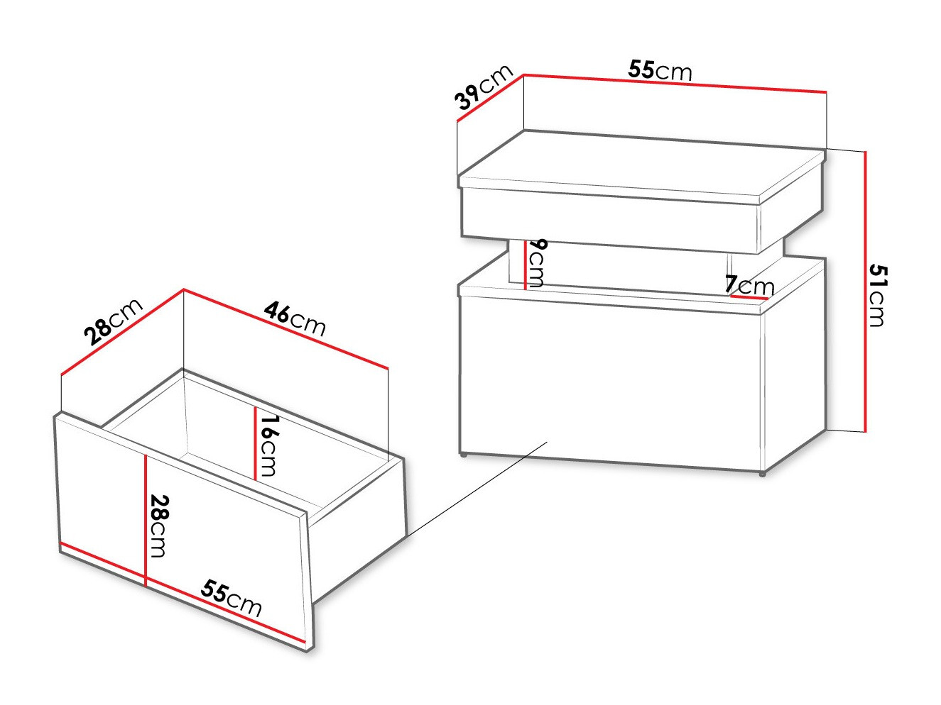 Nachttisch Monfero (Weiß + Weiß glänzend)
