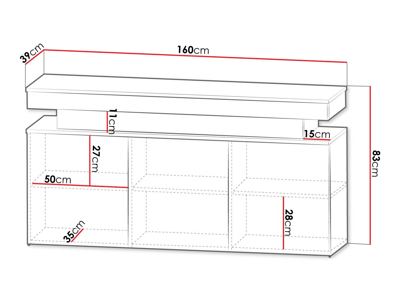 Sideboard Monfero (Schwarz + Schwarz glänzend)