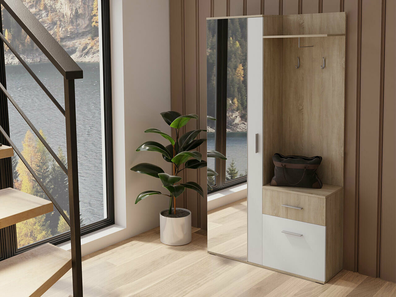 Flurgarnitur Pavo (Sonoma Eichenholzoptik + Weiß)