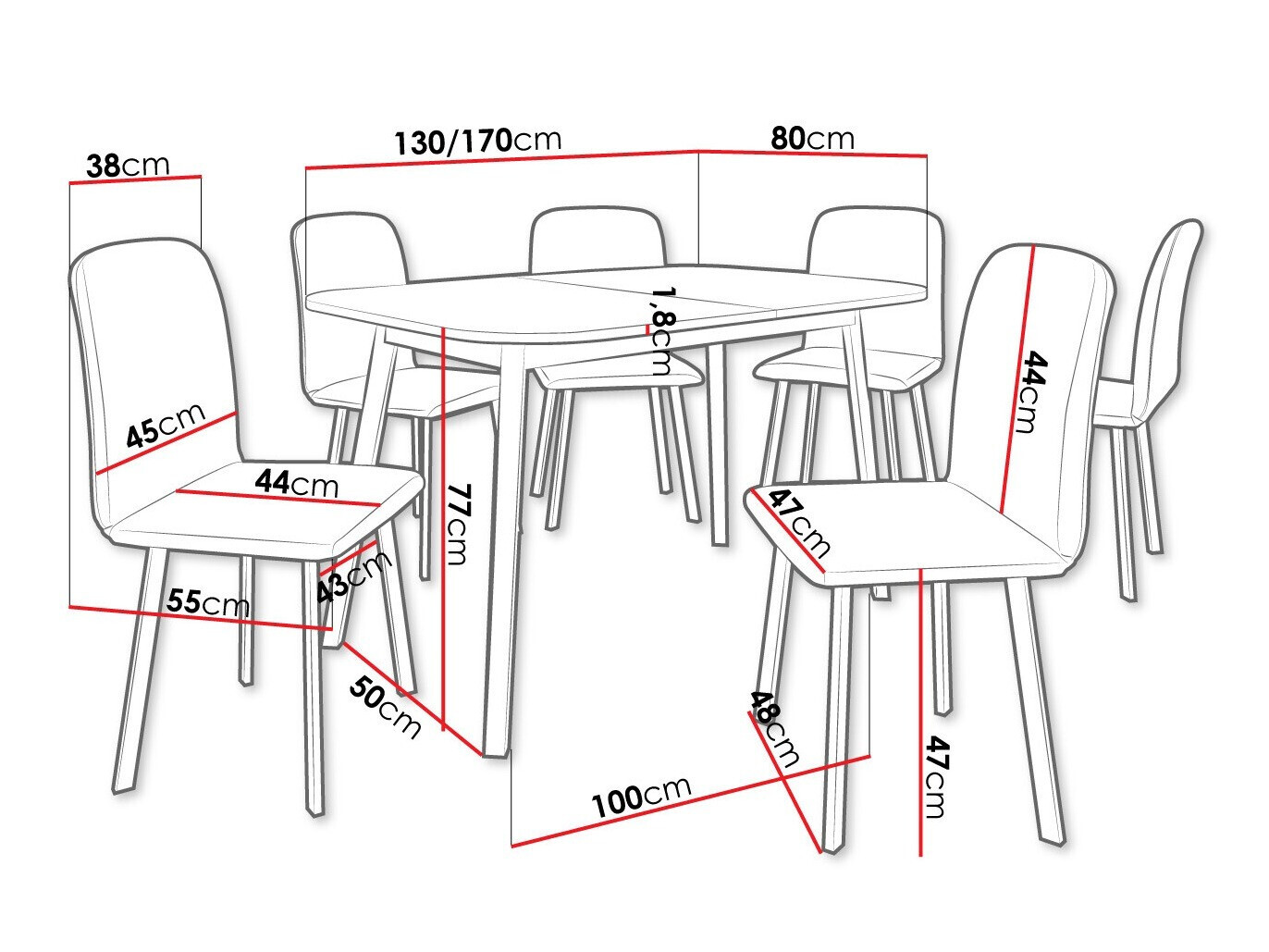 Essgruppe Edmond 117 (Grauer Marmor + Schwarz)