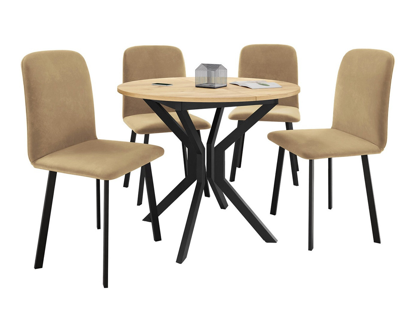 Essgruppe Edmond 118 (Craft goldene Eichenholzoptik + Schwarz)