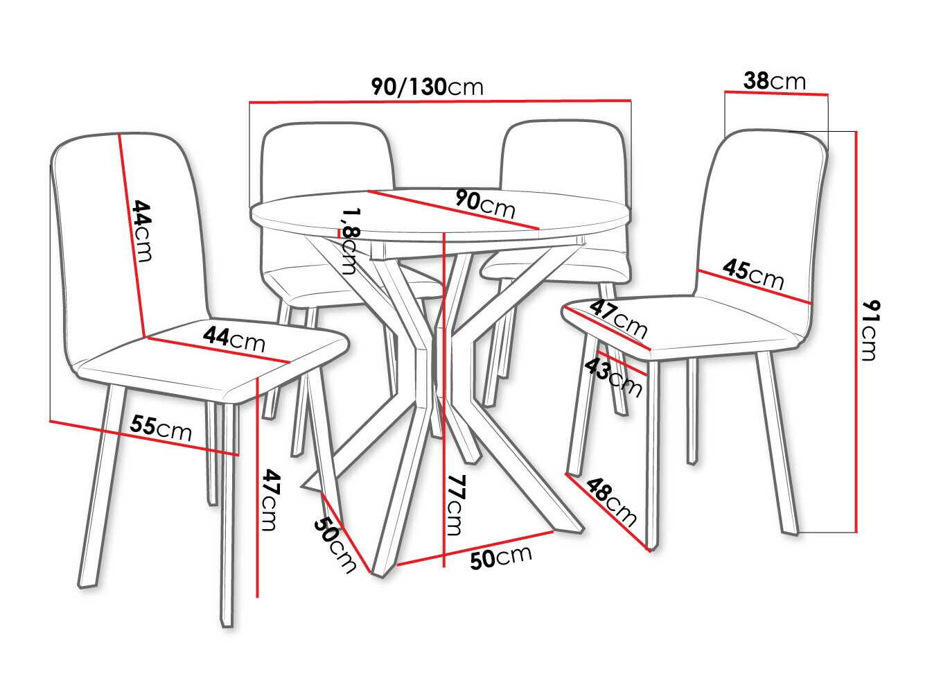 Essgruppe Edmond 118 (Weiß + Schwarz)