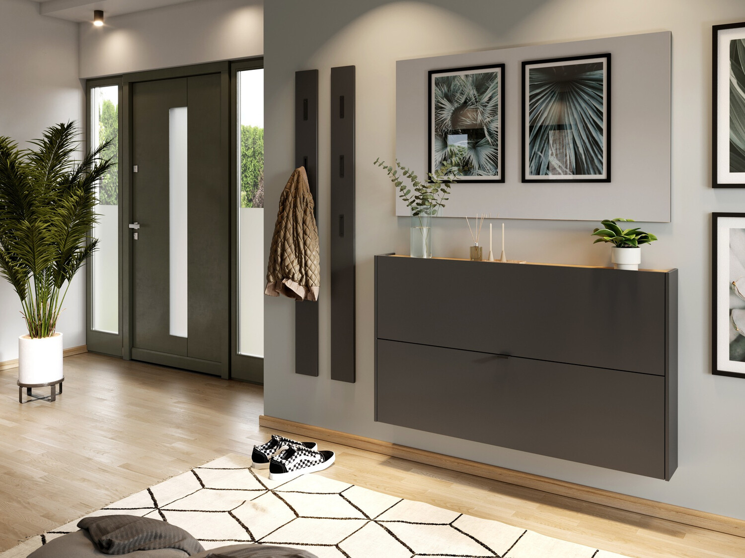 Schuhschrank Cirsale 108 (Graphit + Navarra eichenholzoptik)