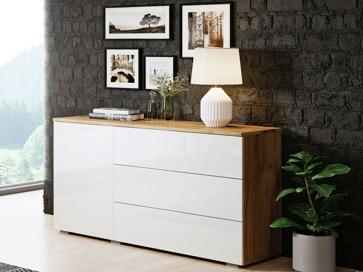 Kommoden Sarasota 128 (Wotan Eiche + Weiß glänzend)
