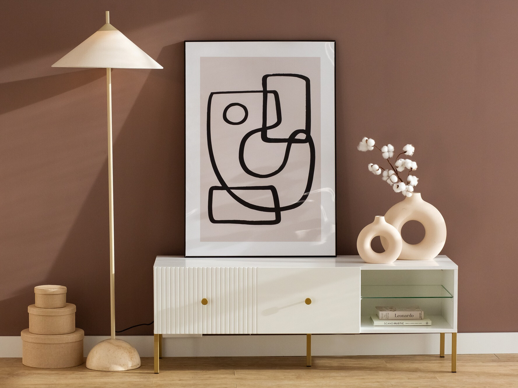 TV-Möbel Etliva 104 (Weiß + Gold)