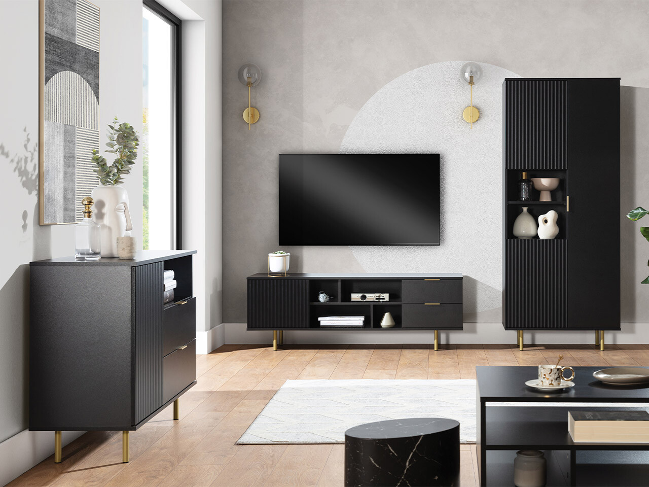 Wohnzimmer-Sets Decus II (Schwarz)