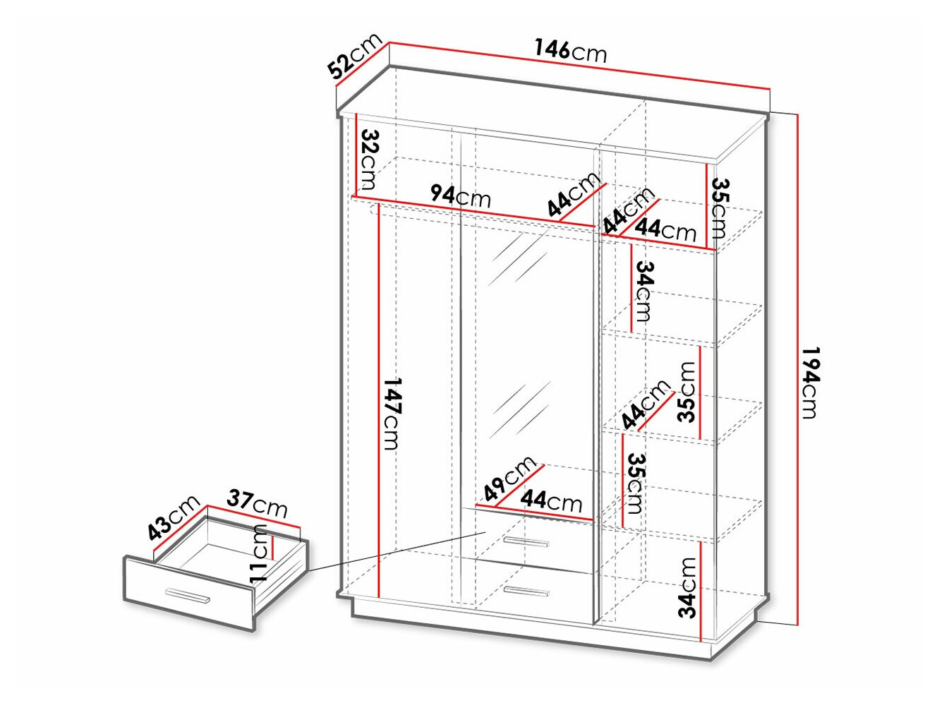 Kleiderschrank Tenodeu 120