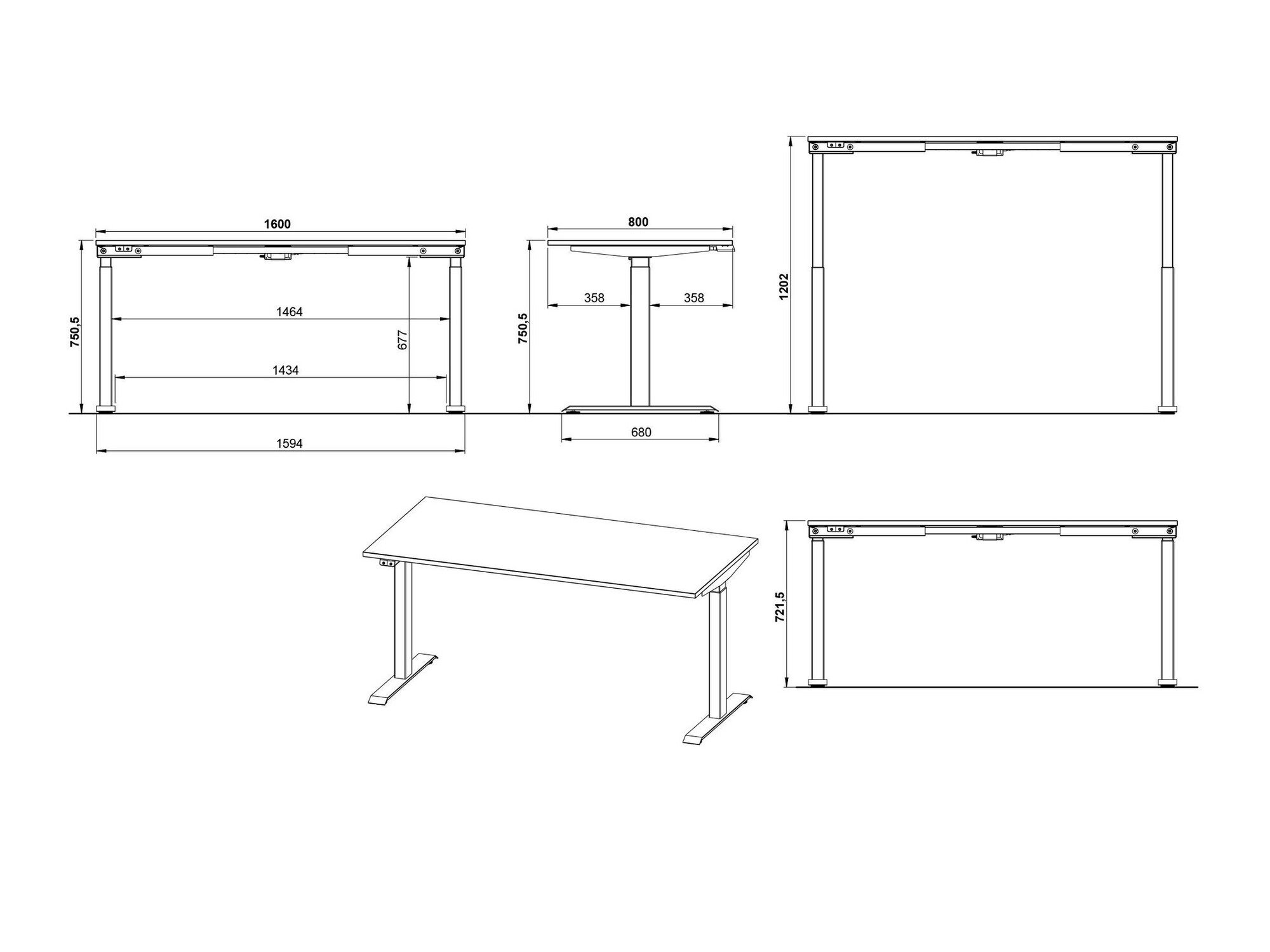 Höhenverstellbarer Schreibtisch Sacramento 416 (Grau + Schwarz)
