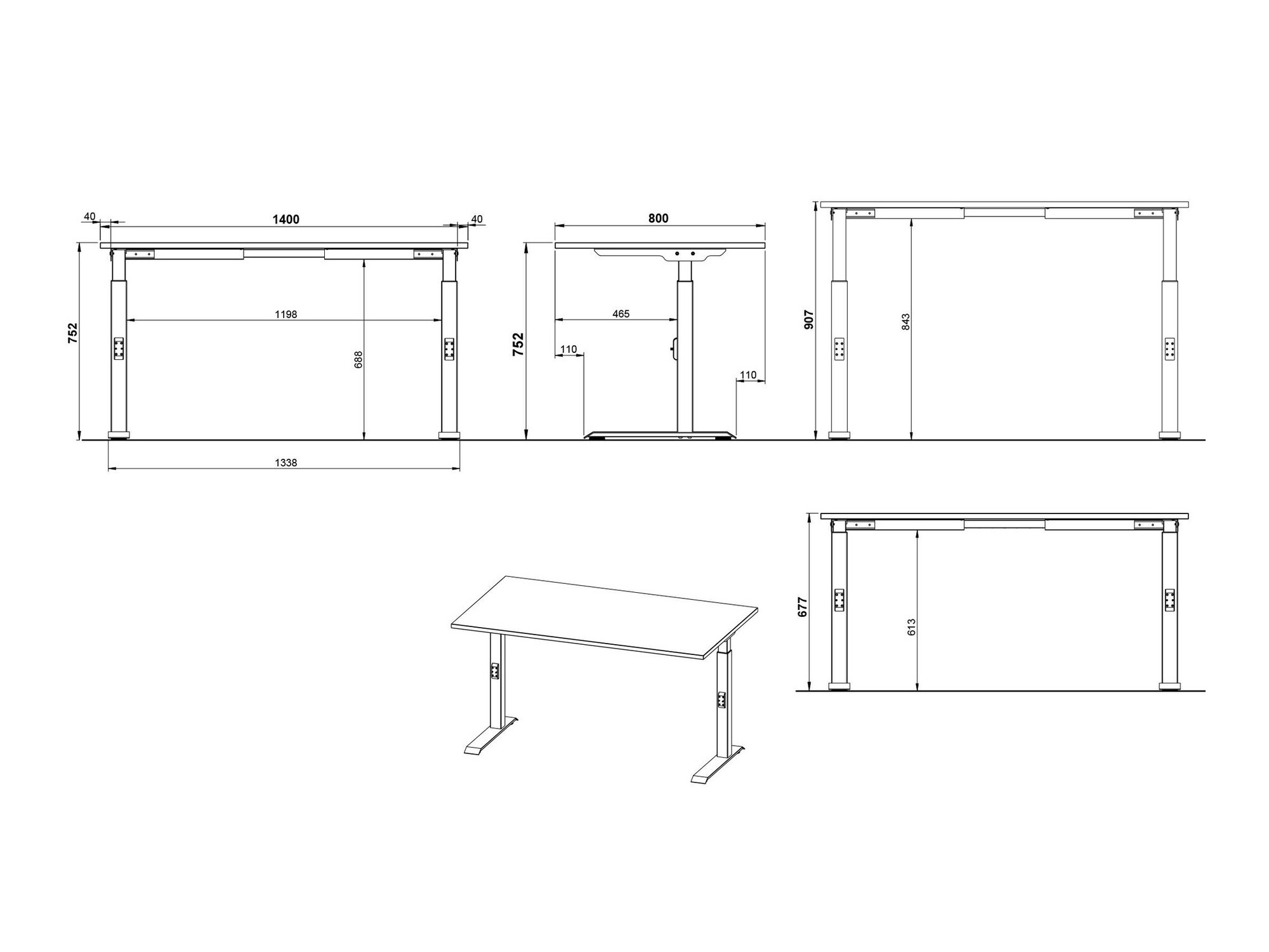 Bürotisch Sacramento 419 (Weiß + Schwarz)