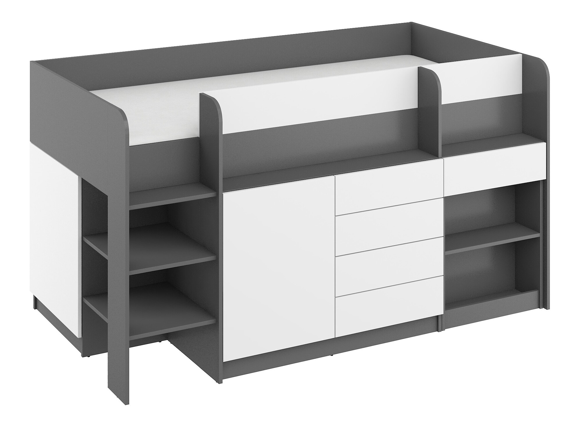 Hohes Bett Gilroy 116 (Graphit + Weiß)