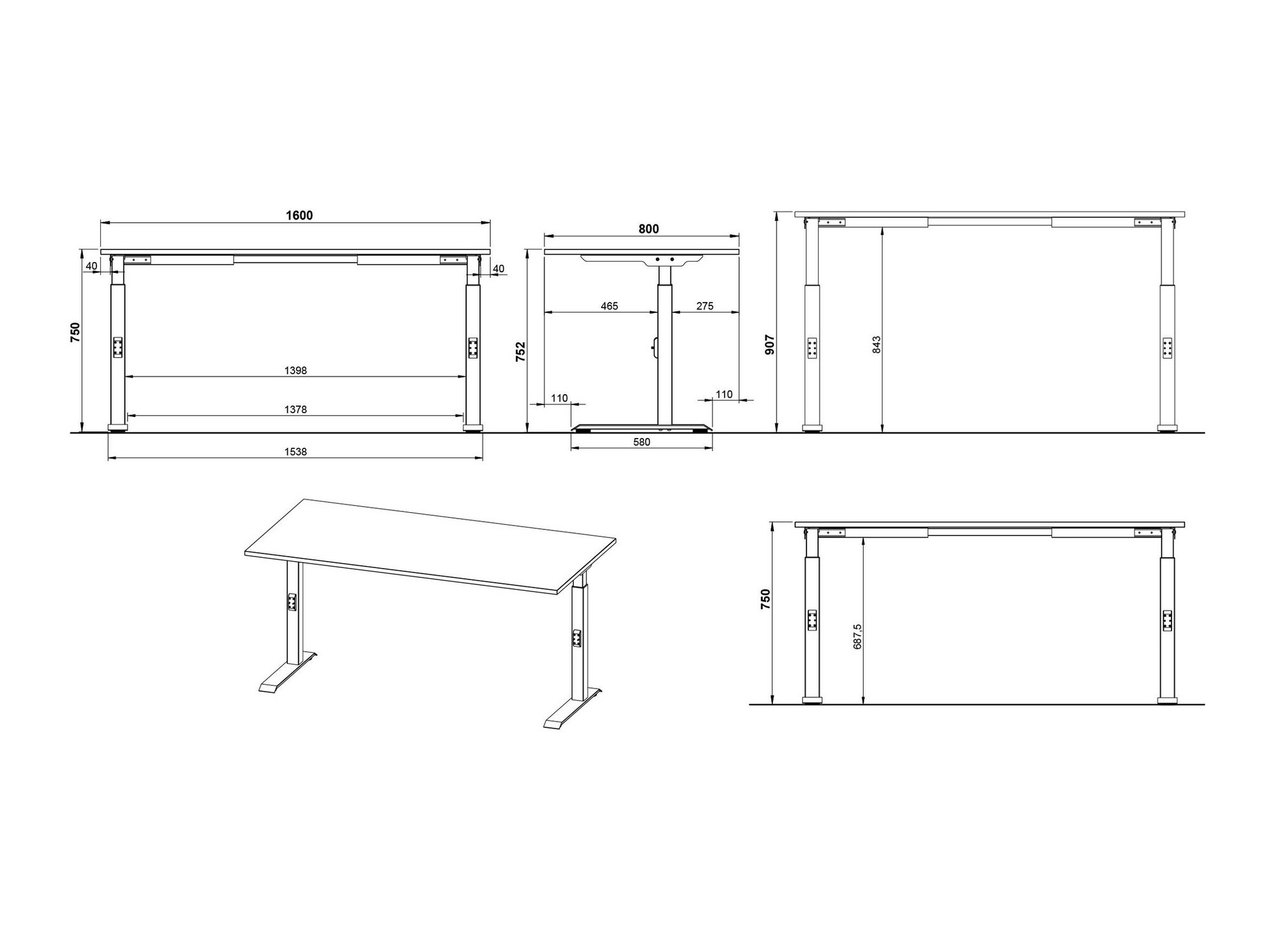 Bürotisch Sacramento 421 (Navarra eichenholzoptik + Schwarz)