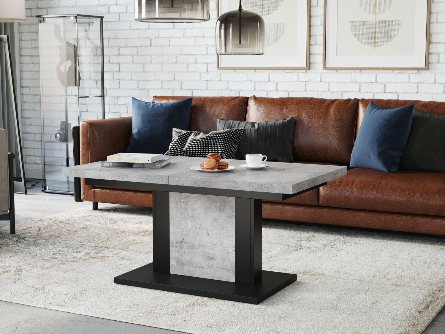 Couchtisch-Transformer Glendale 103 (Beton + Schwarz)