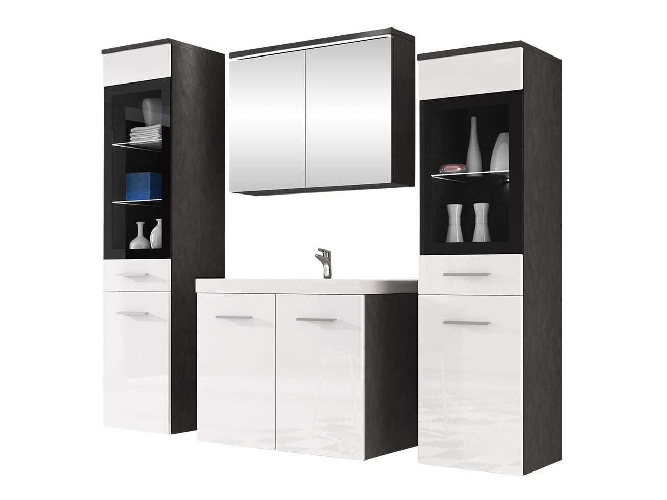 Badezimmer-Set Sarasota 140 (Weiß glänzend + Matera grau)