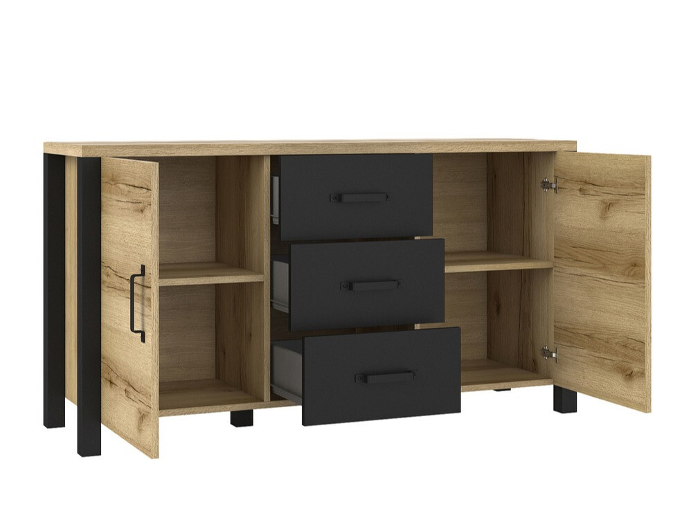 Kommoden Tornua 103 (Eichenholzoptik hell + Mattschwarz)