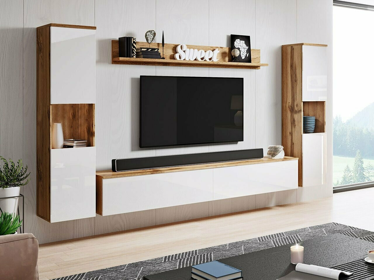 Wohnzimmer-Sets Sarasota 131 (Wotan Eiche + Weiß glänzend)