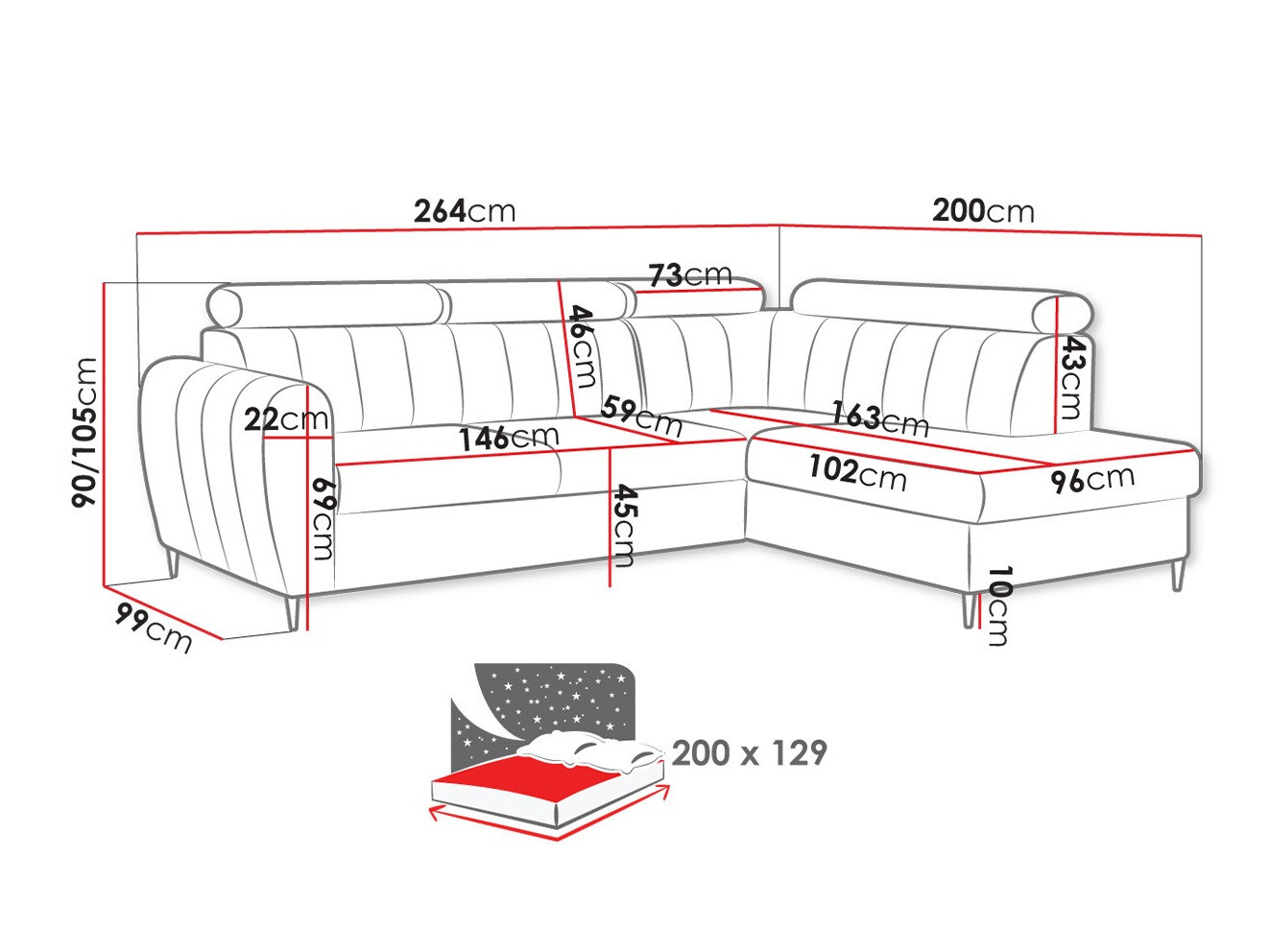 Ecksofa Temple 125 (Kronos 29)