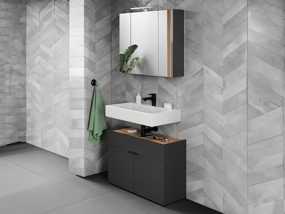 Badezimmer-Set Ventei 104 (Graphit + Navarra eichenholzoptik)