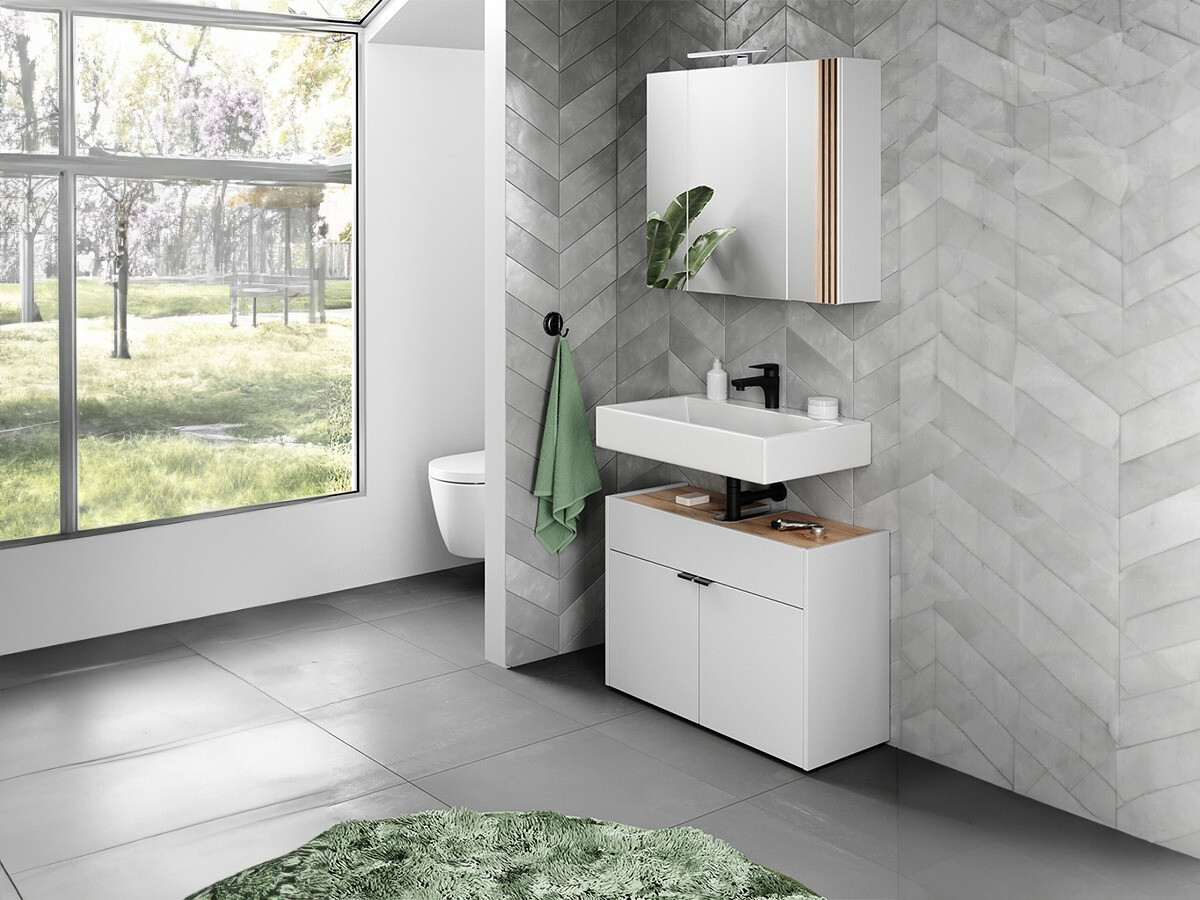 Badezimmer-Set Ventei 104 (Weiß + Navarra eichenholzoptik)