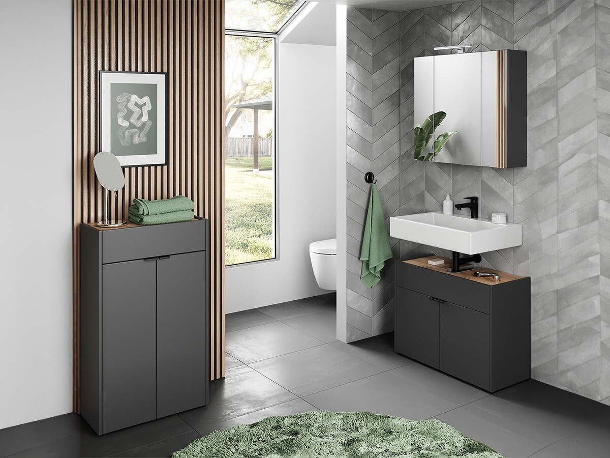 Badezimmer-Set Ventei 110 (Graphit + Navarra eichenholzoptik)