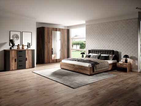 Schlafzimmer-Set Felelie 107 (Eichenholzoptik Flagstaf dunkel + Kupfer)