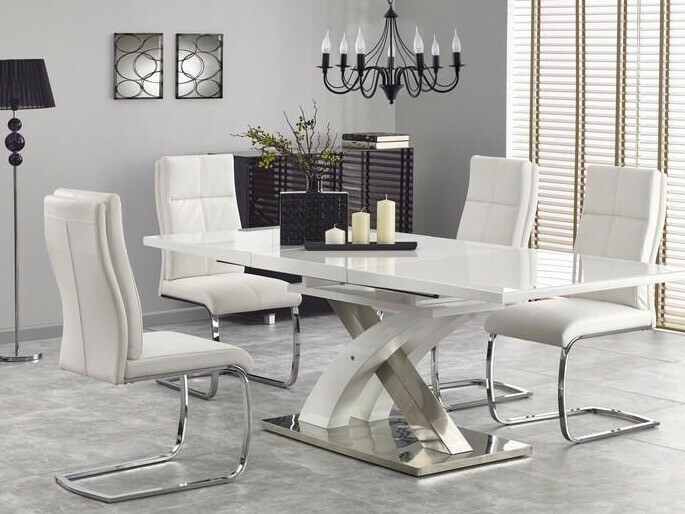 Tisch Houston 295 (Weiß glänzend + Weiß + Silber)