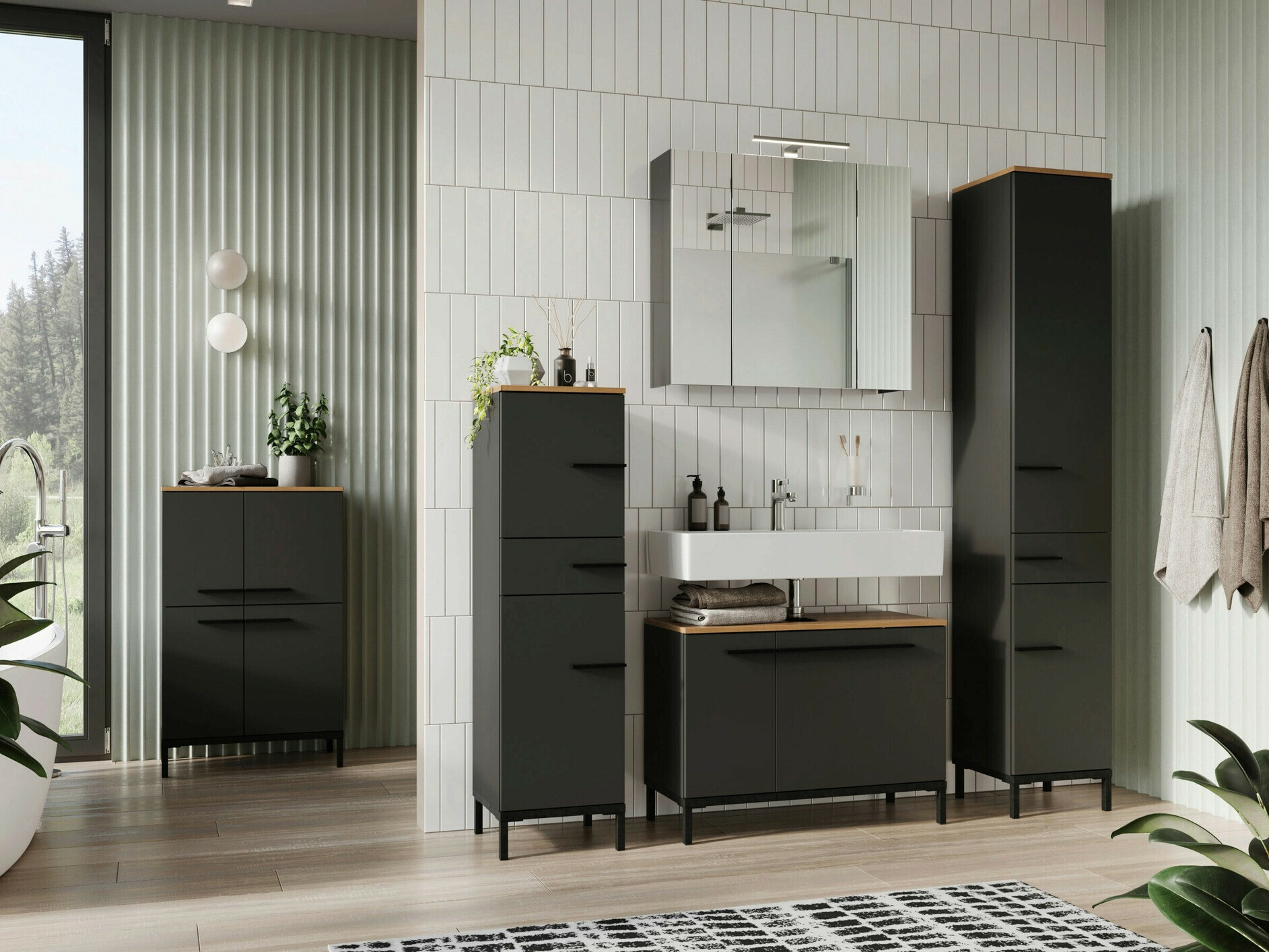 Badezimmer-Set Ruvlevu 104 (Graphit + Navarra eichenholzoptik)