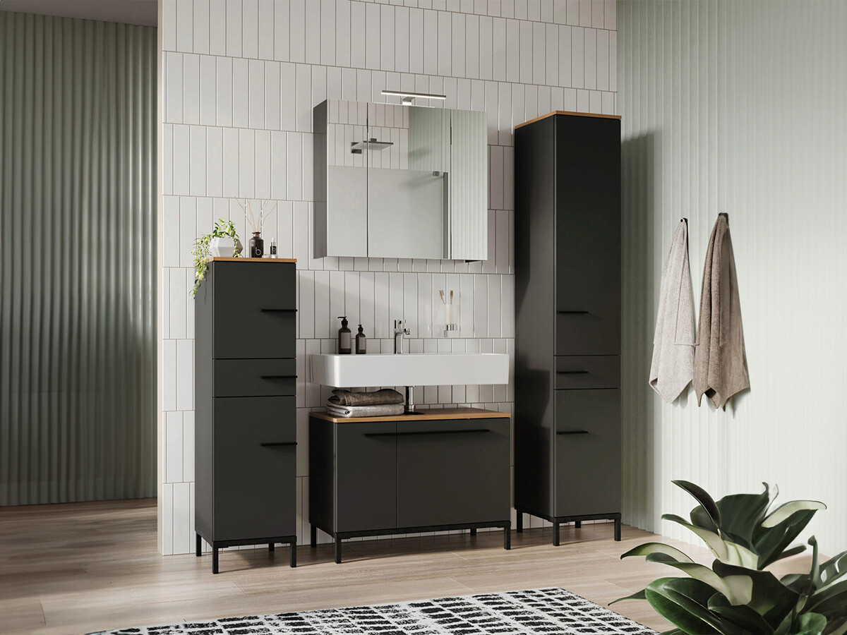Badezimmer-Set Ruvlevu 105 (Graphit + Navarra eichenholzoptik)
