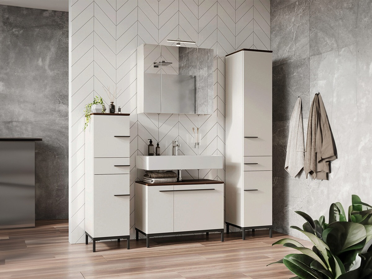 Badezimmer-Set Ruvlevu 105 (Hellgrau + Nussholzoptik)