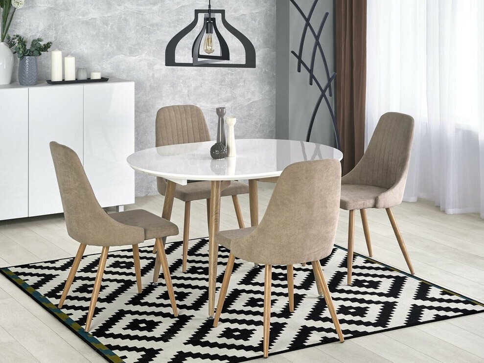 Tisch Houston Humus (Weiß + San Remo Eichenholzoptik)