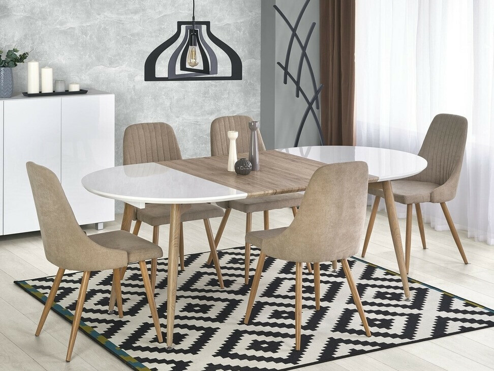 Tisch Houston Humus (Weiß + San Remo Eichenholzoptik)