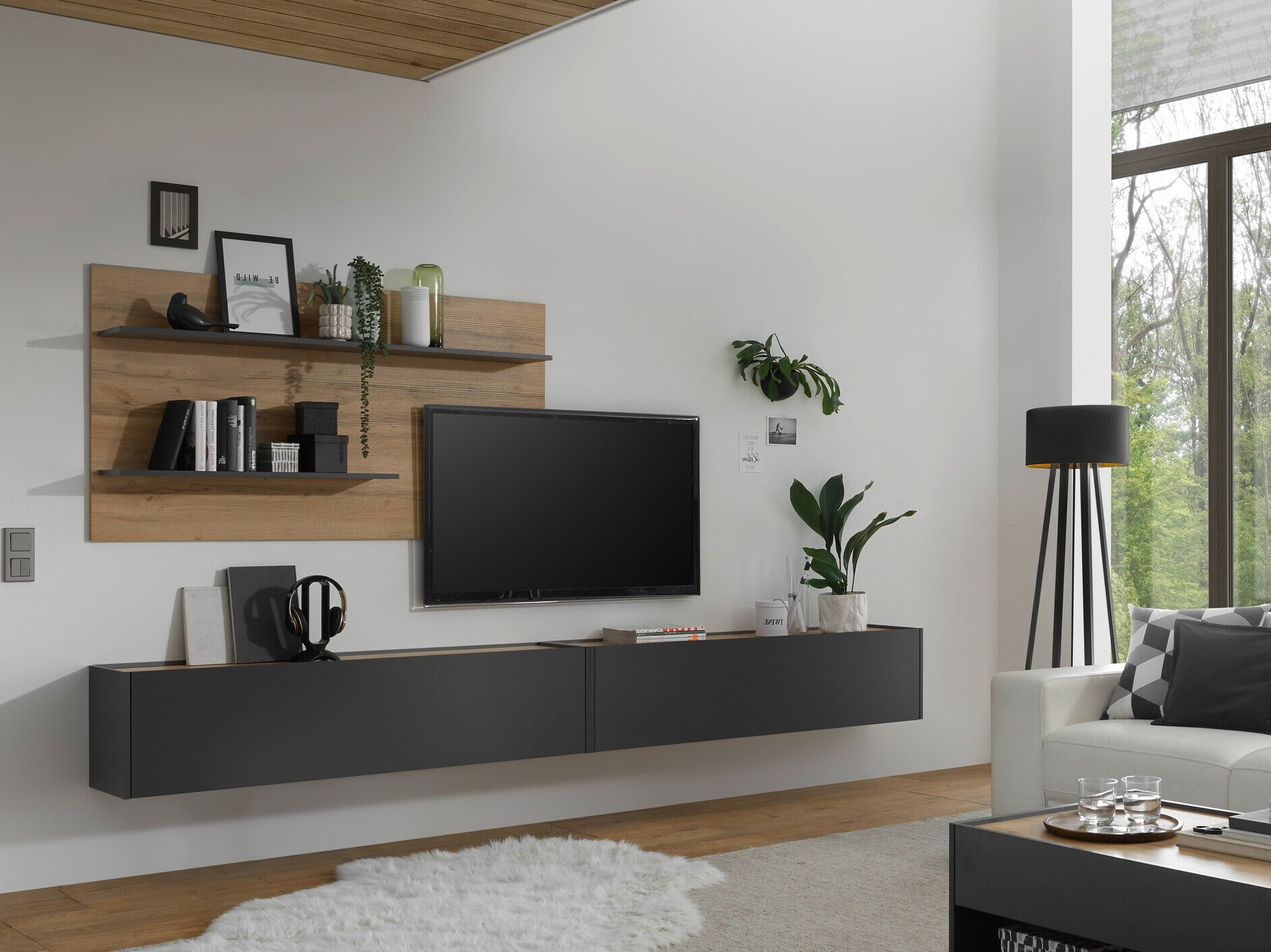 Wohnzimmer-Sets Elbsori 120 (Anthrazit + Wotan Eiche)