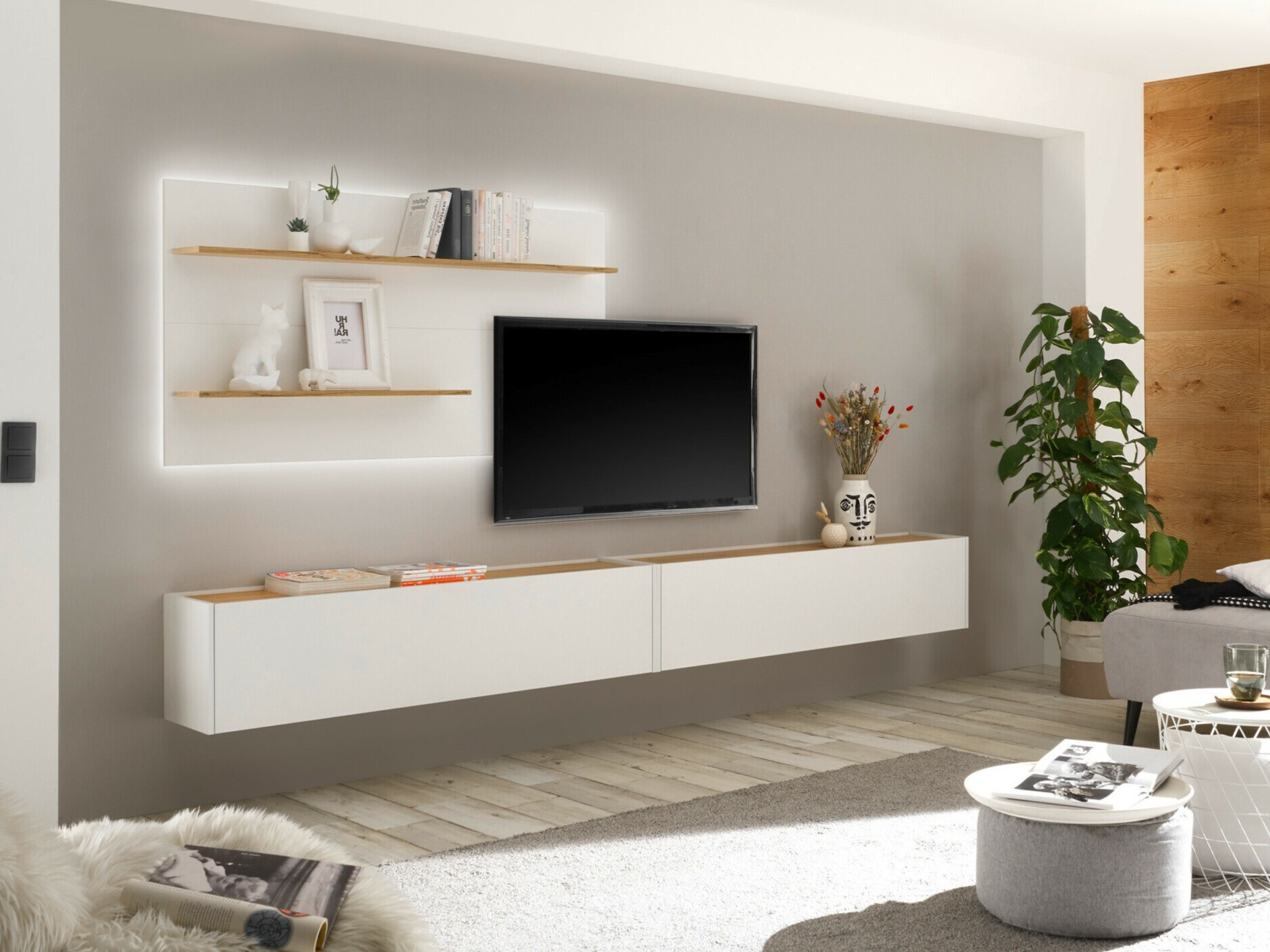 Wohnzimmer-Sets Elbsori 120 (Weiß + Wotan Eiche)