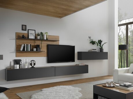 Wohnzimmer-Sets Elbsori 121 (Anthrazit + Wotan Eiche)