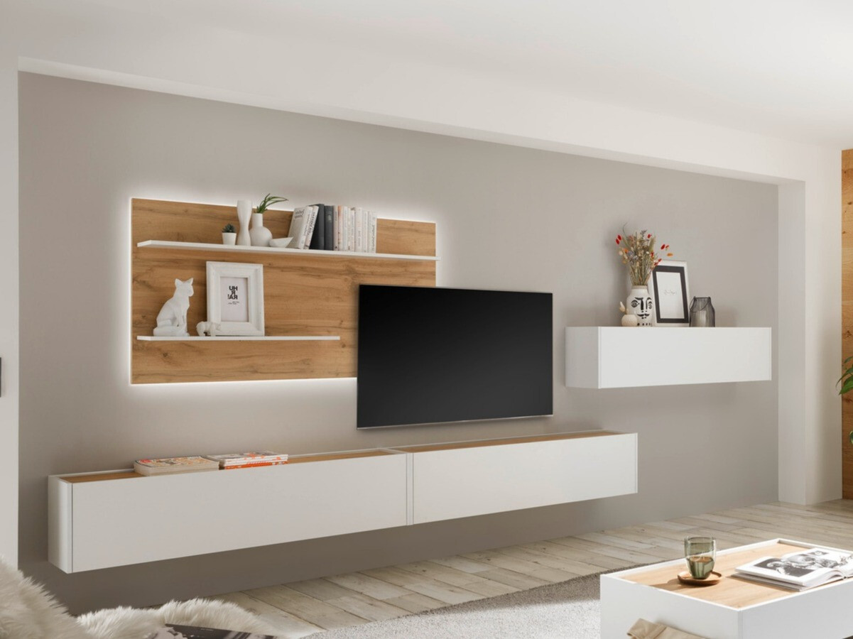 Wohnzimmer-Sets Elbsori 121 (Weiß + Wotan Eiche)