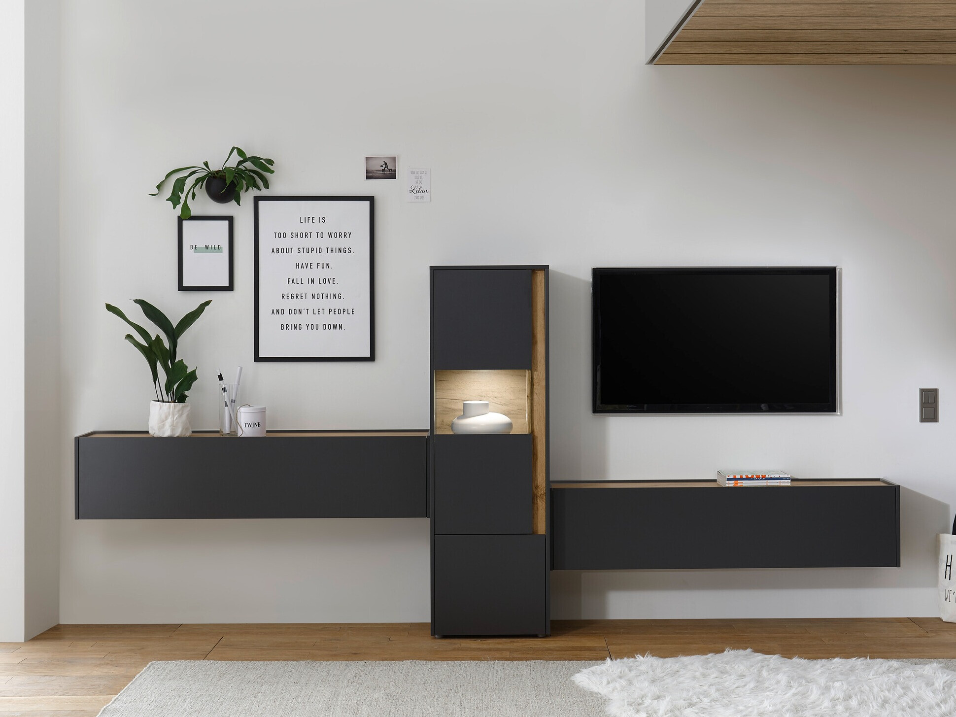 Wohnzimmer-Sets Elbsori 122 (Anthrazit + Wotan Eiche)