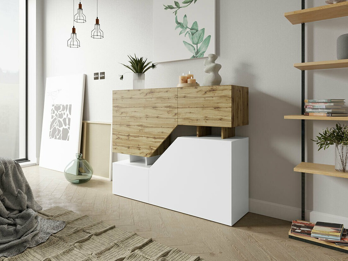 Sideboard Comfivo Daldune (Wotan Eiche + Weiß)