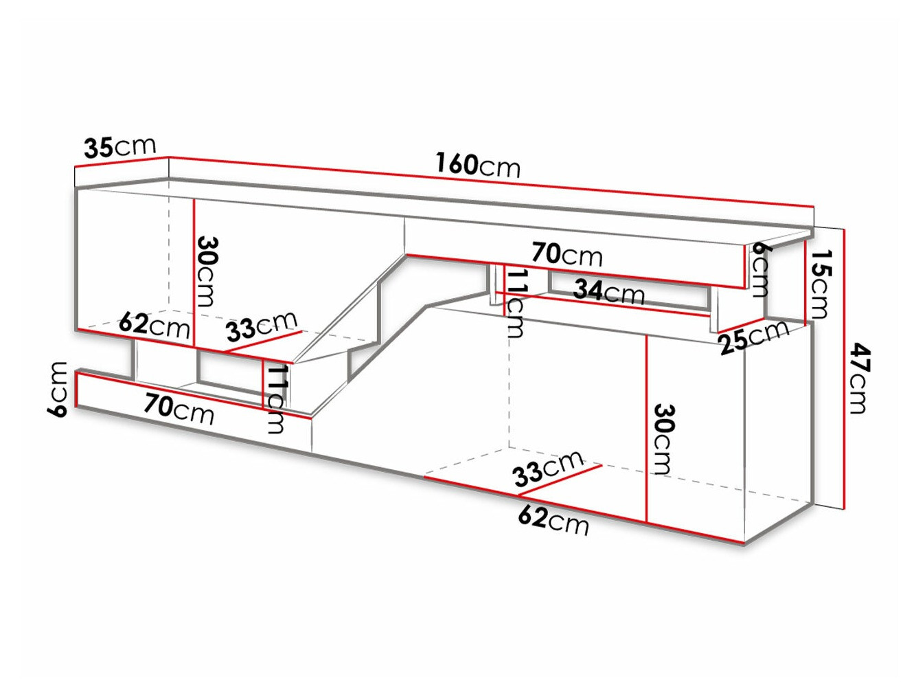 TV-Möbel Comfivo Daldune (Weiß + Wotan Eiche)