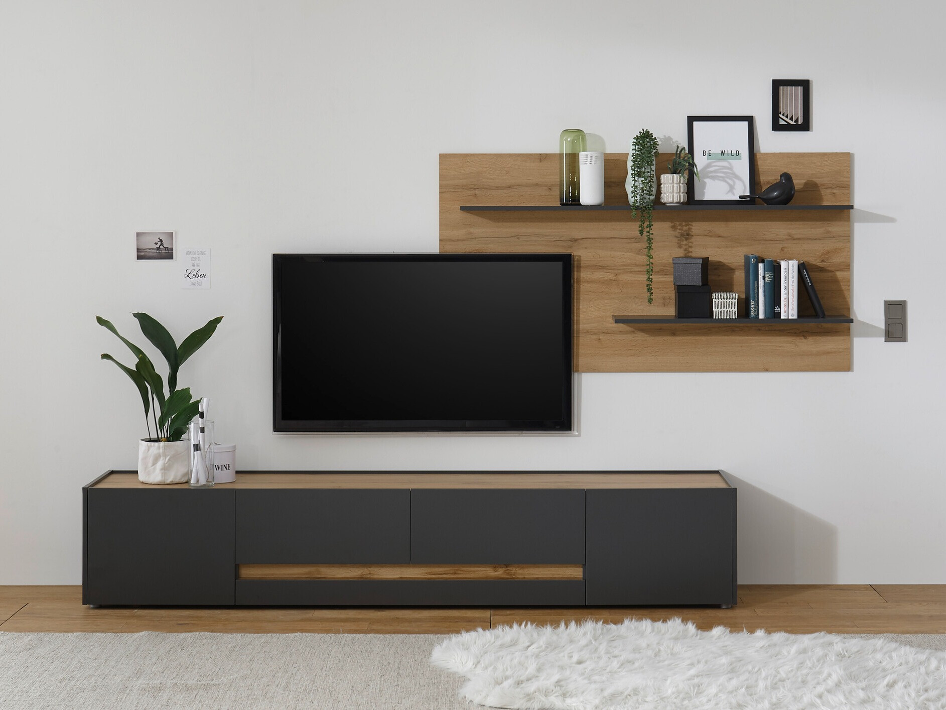 Wohnzimmer-Sets Elbsori 124 (Anthrazit + Wotan Eiche)