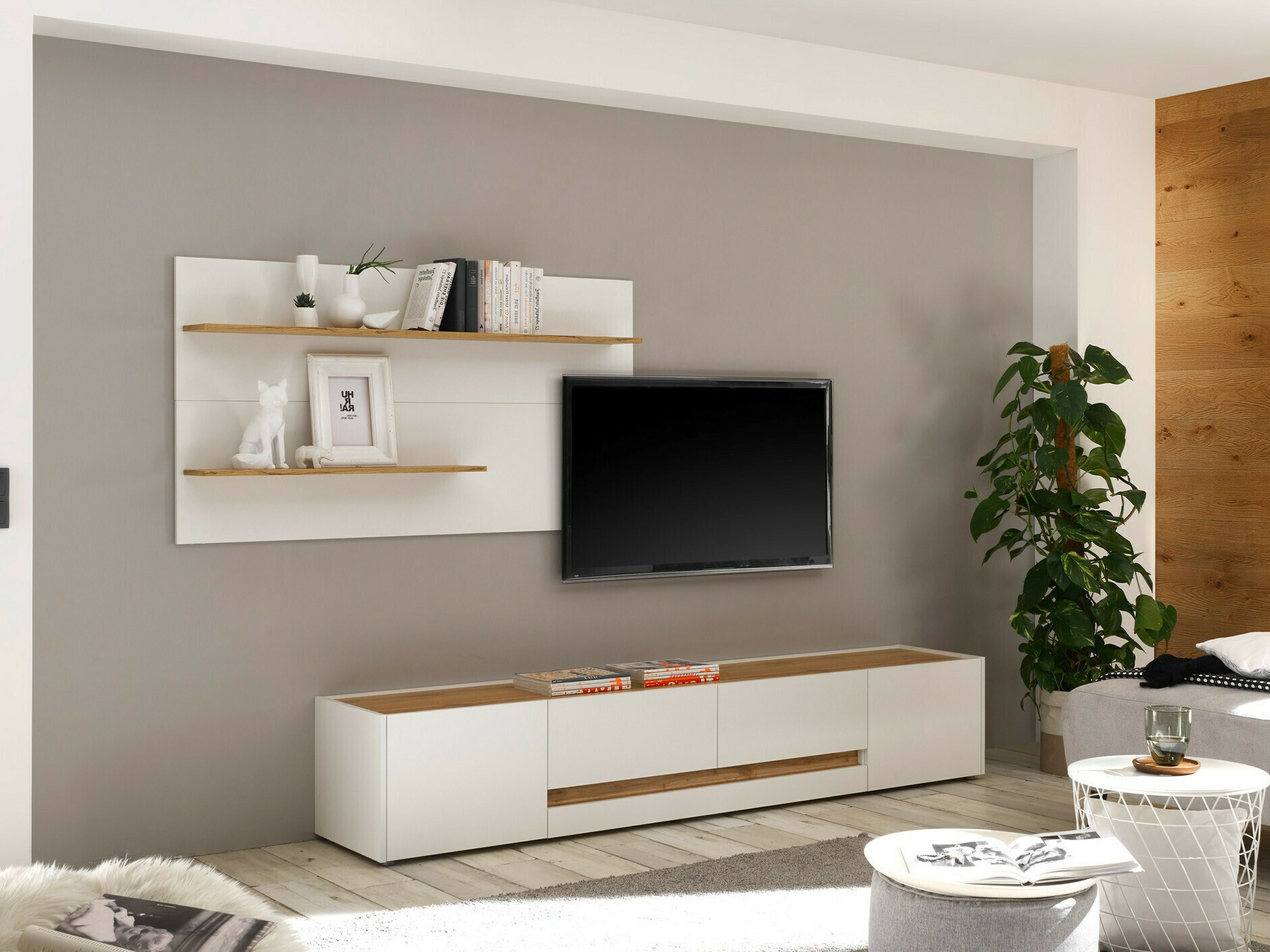 Wohnzimmer-Sets Elbsori 124 (Weiß + Wotan Eiche)