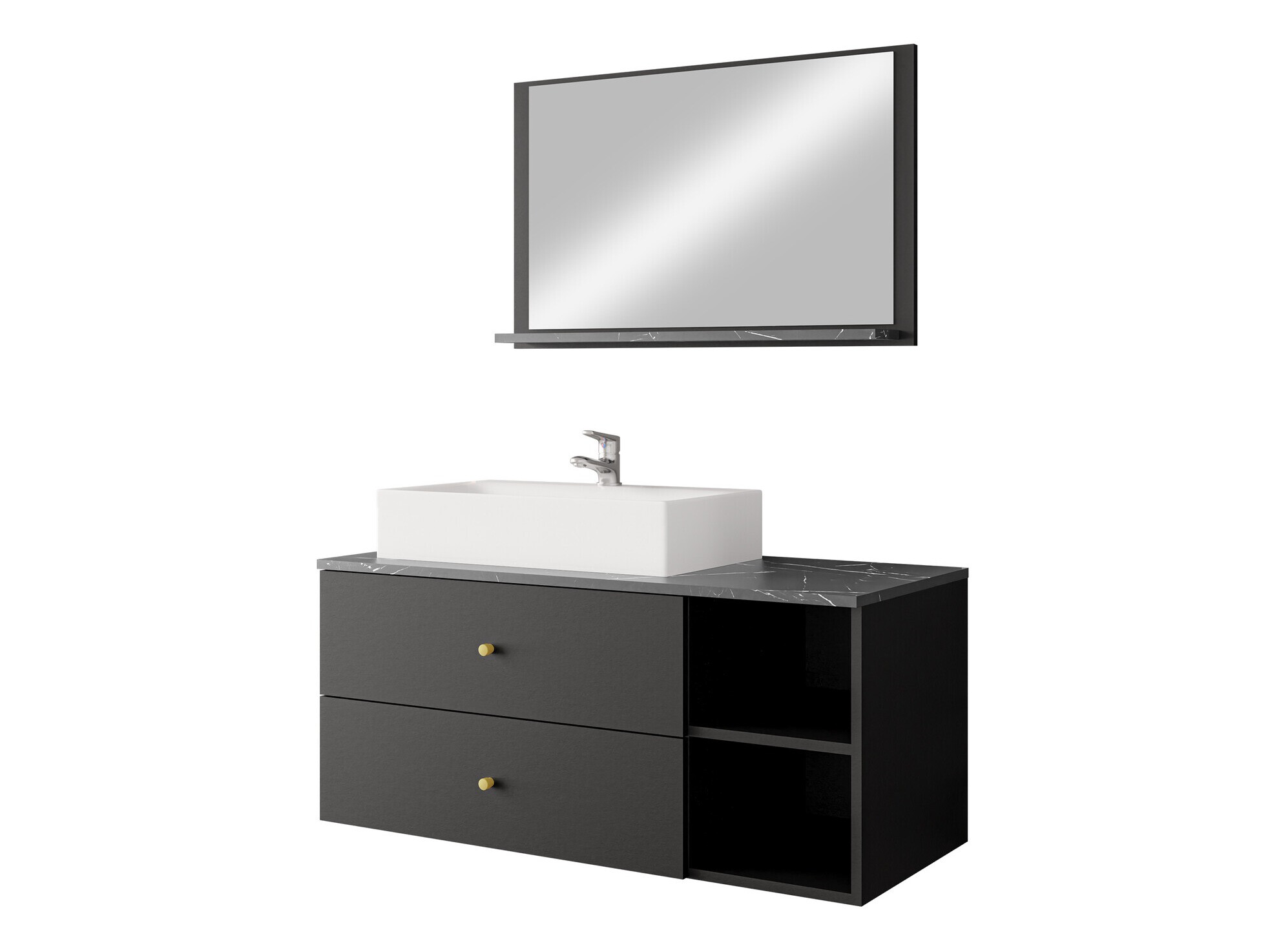 Badezimmer-Set Salus I (Schwarz + Schwarzer Marmor)