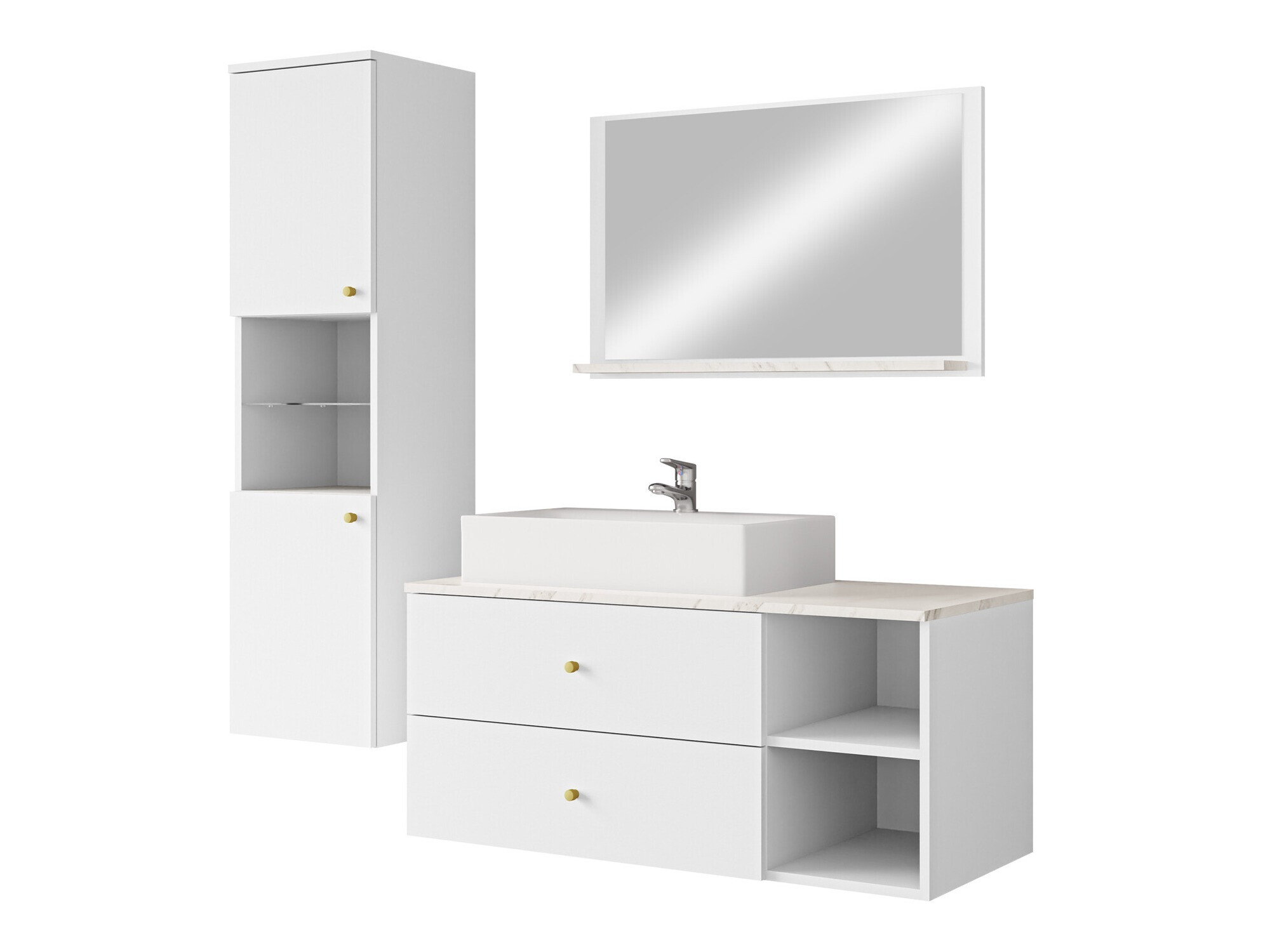 Badezimmer-Set Salus II (Weiß + Weißer Marmor)