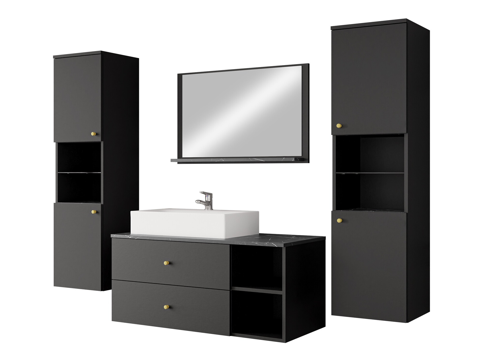 Badezimmer-Set Salus III (Schwarz + Schwarzer Marmor)