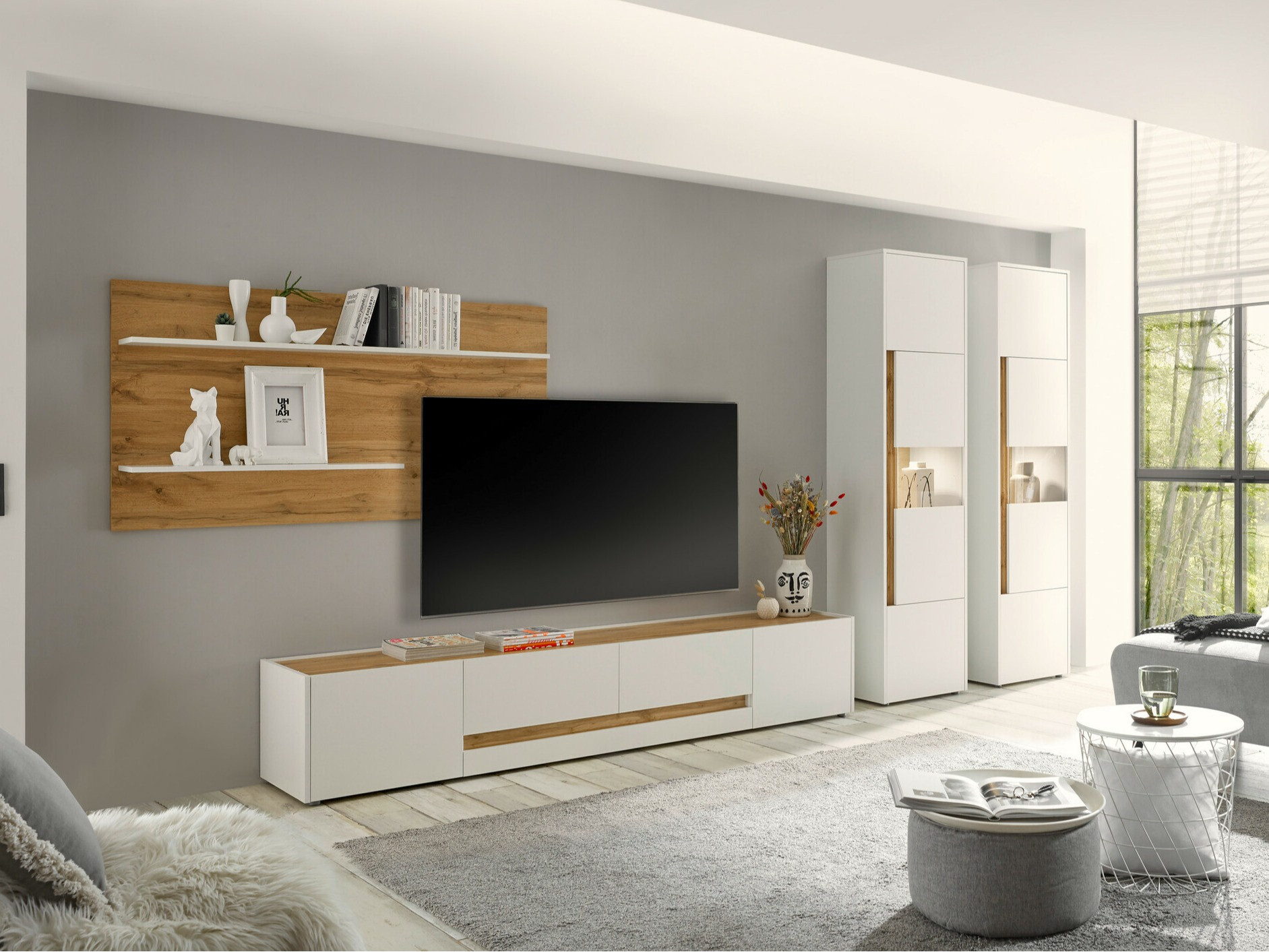 Wohnzimmer-Sets Elbsori 132 (Weiß + Wotan Eiche)