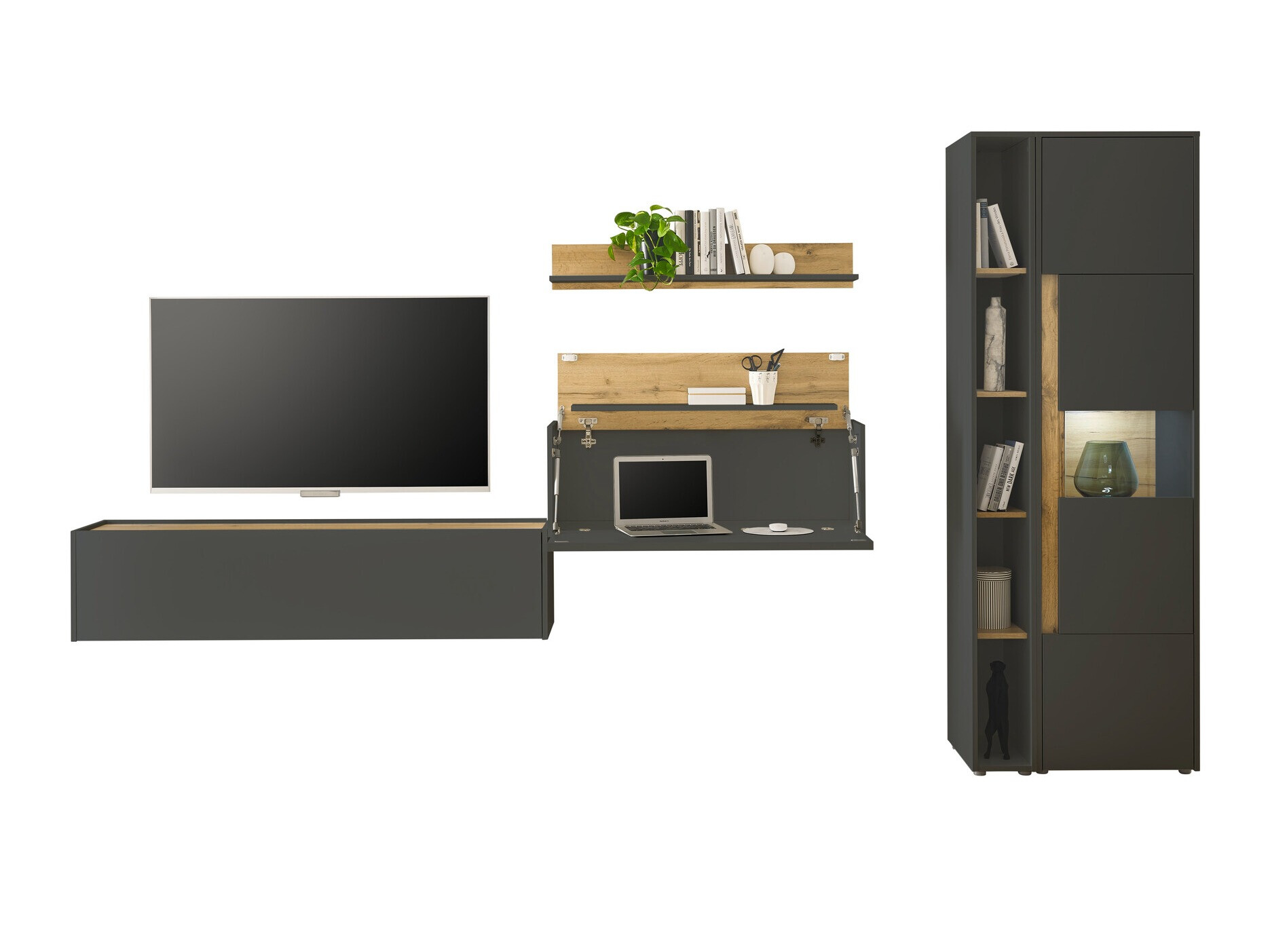 Wohnzimmer-Sets Elbsori 133 (Anthrazit + Wotan Eiche)
