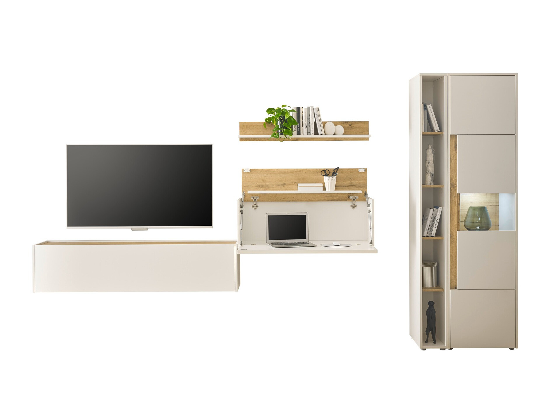 Wohnzimmer-Sets Elbsori 133 (Weiß + Wotan Eiche)