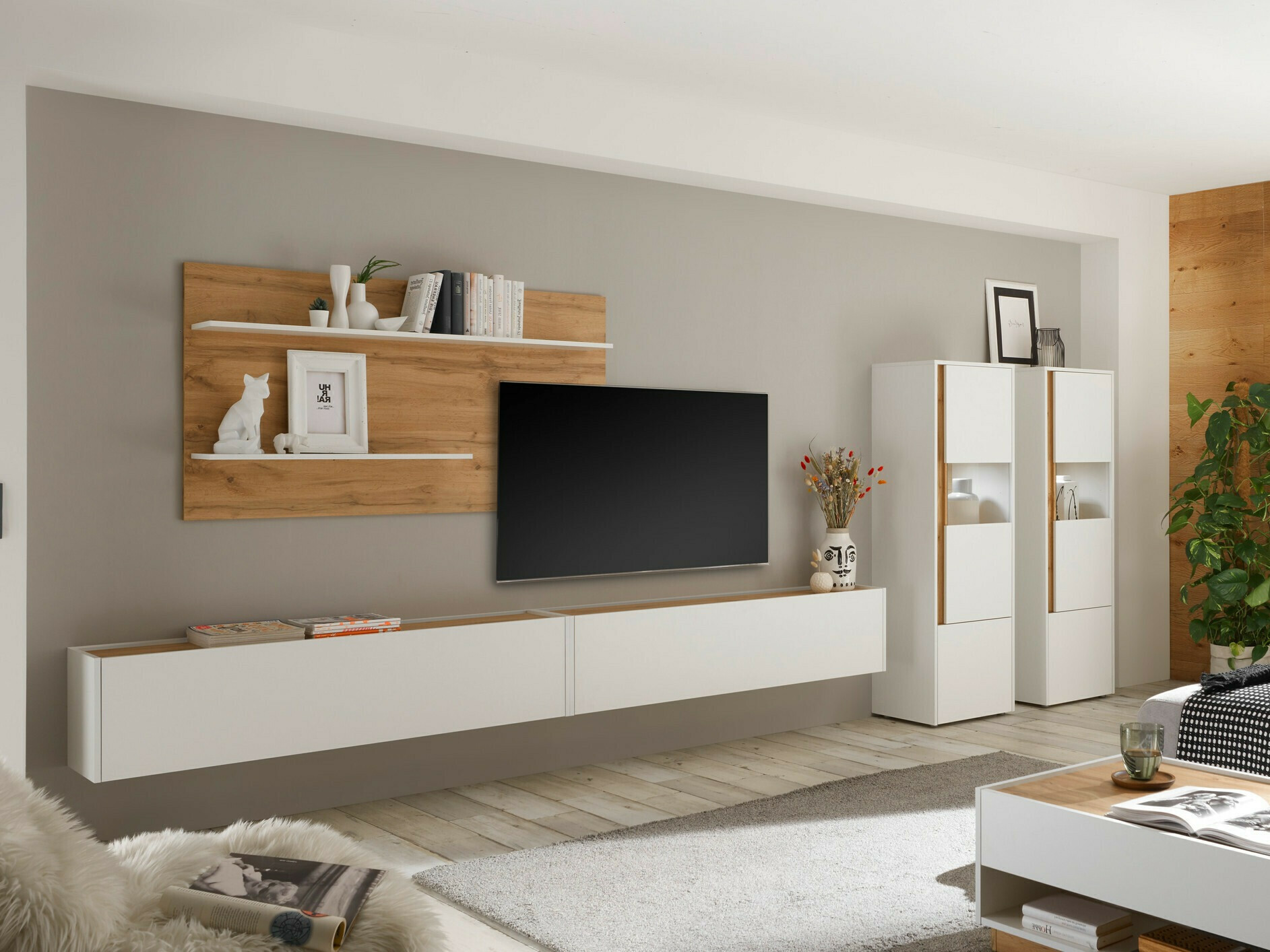 Wohnzimmer-Sets Elbsori 135 (Weiß + Wotan Eiche)