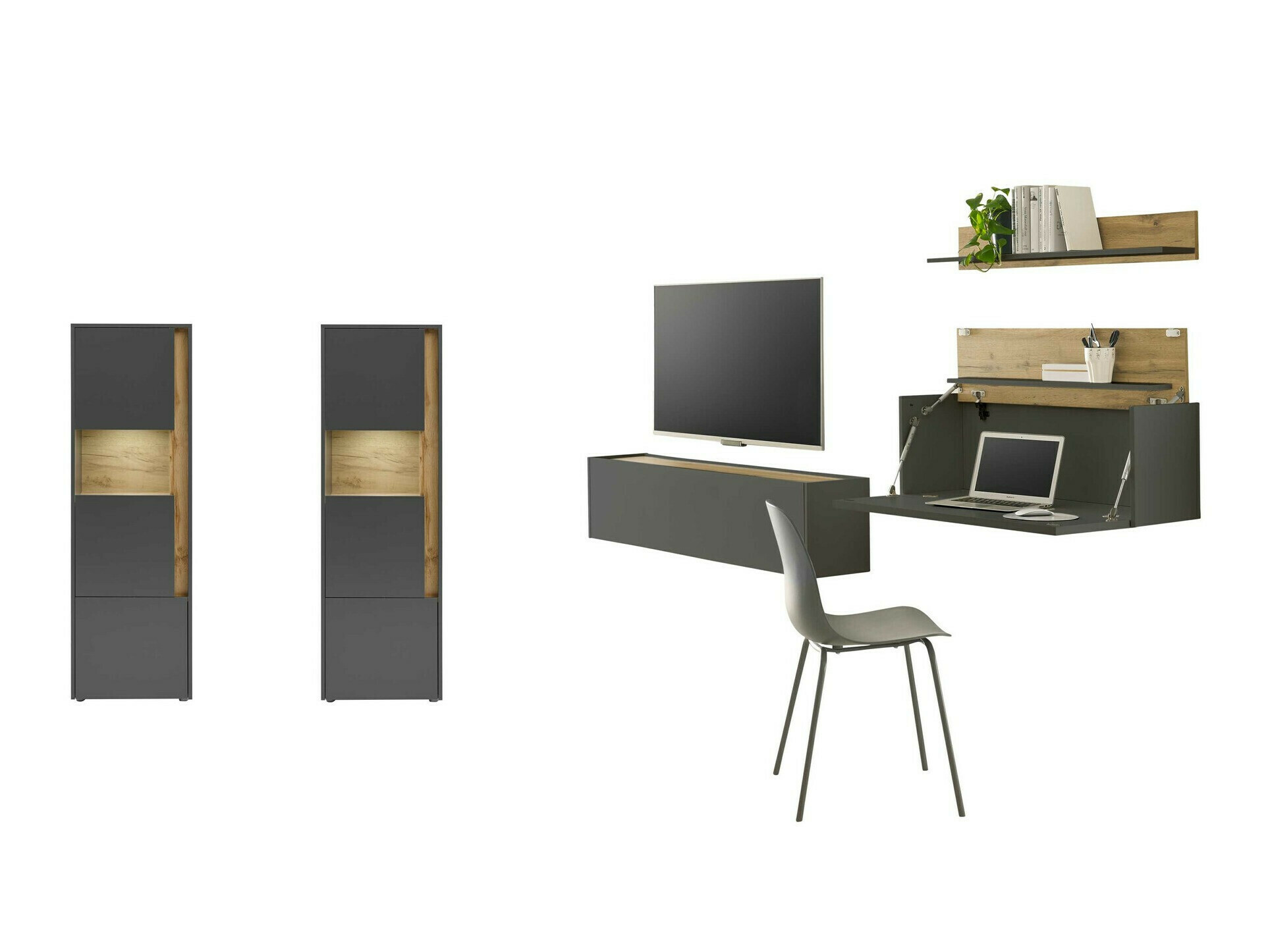 Wohnzimmer-Sets Elbsori 136 (Anthrazit + Wotan Eiche)