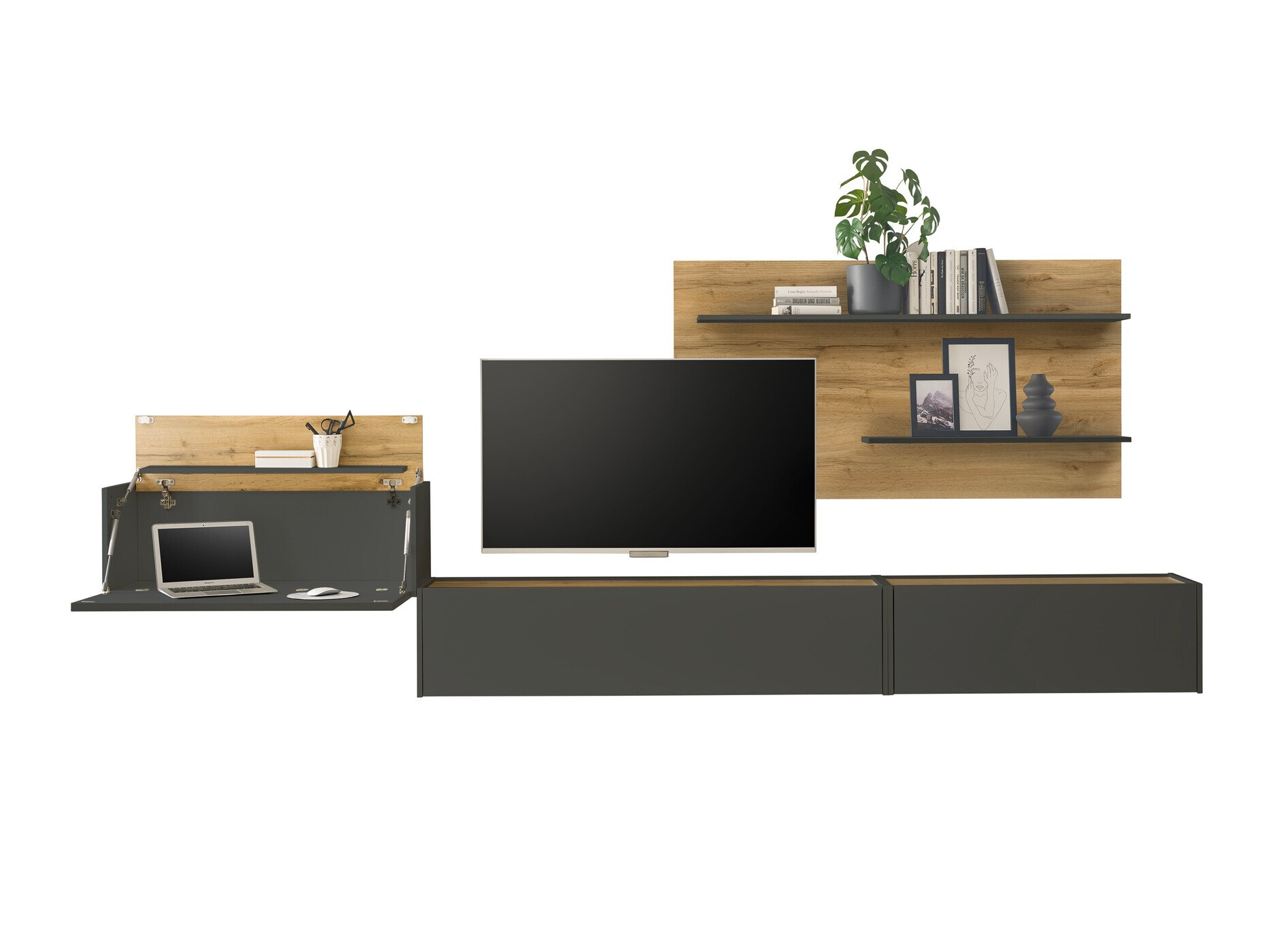 Wohnzimmer-Sets Elbsori 137 (Anthrazit + Wotan Eiche)