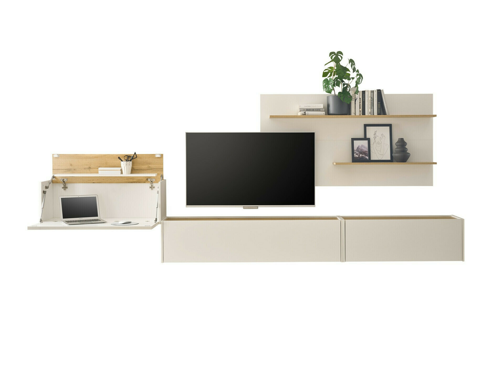 Wohnzimmer-Sets Elbsori 137 (Weiß + Wotan Eiche)