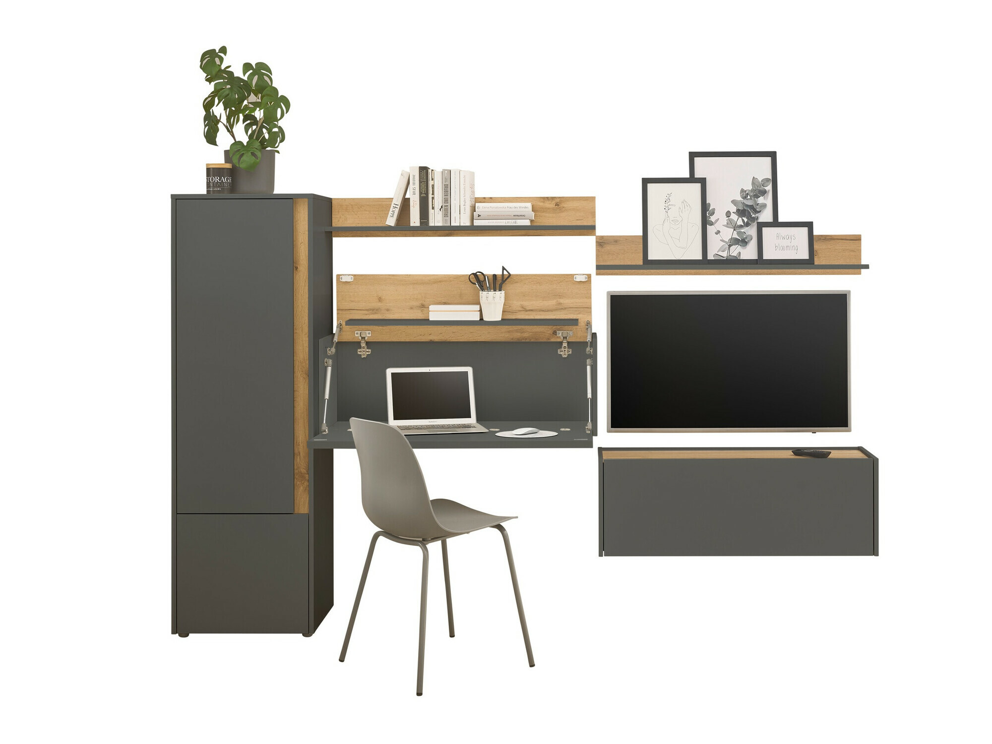 Wohnzimmer-Sets Elbsori 138 (Anthrazit + Wotan Eiche)